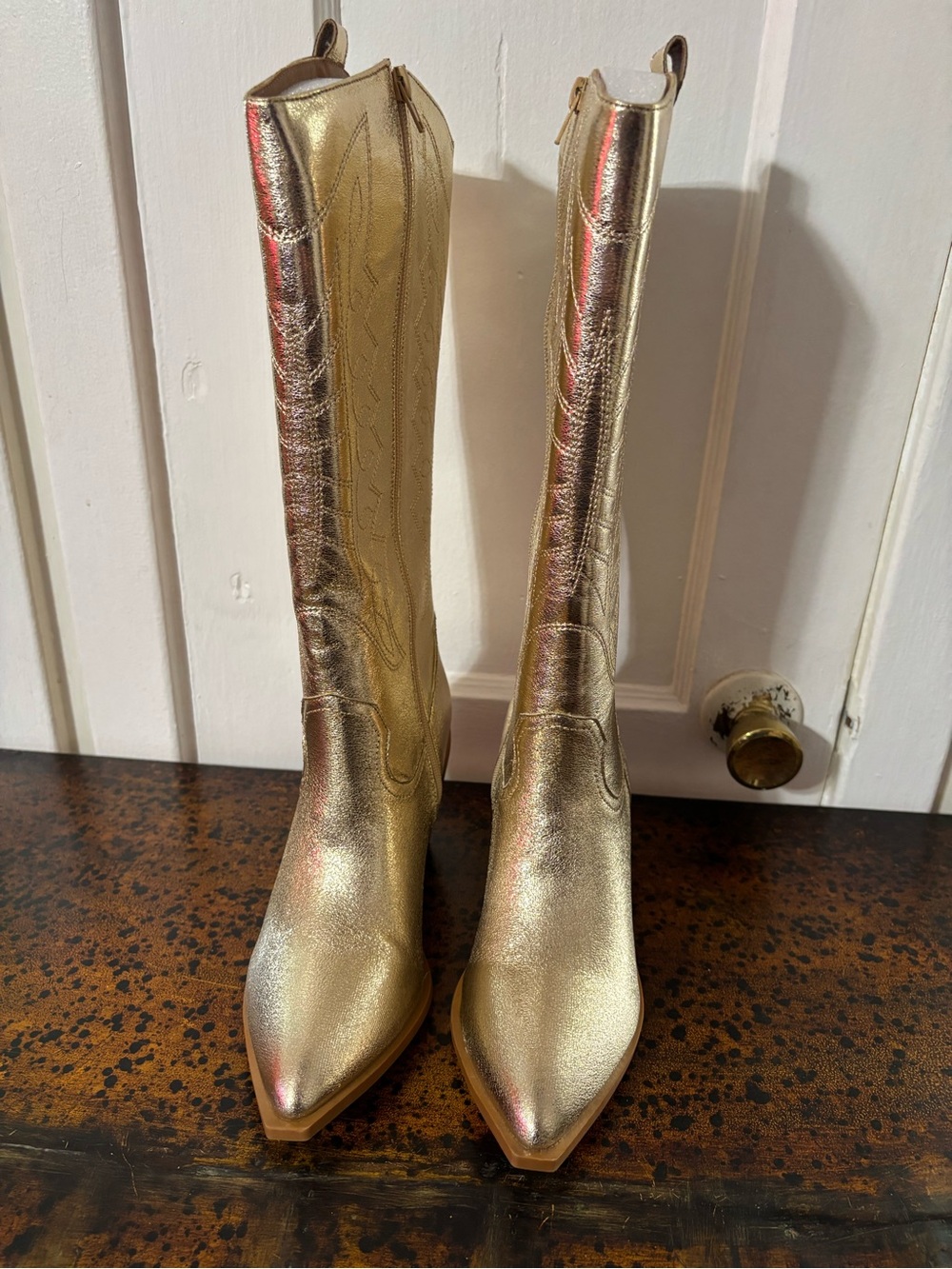 Women’s Metallic Gold Over-the-Knee Pointed Toe Boots